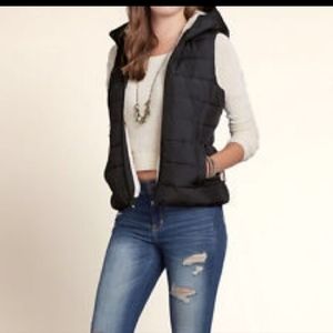 Hollister Navy Puffer Vest with Hood XS